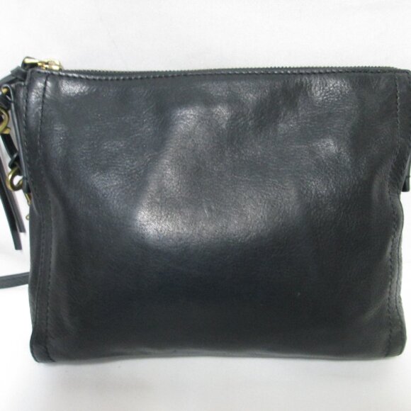 Fossil Leather black Crossbody Bag Purse zip top back slide pocket adjustable - Picture 2 of 13
